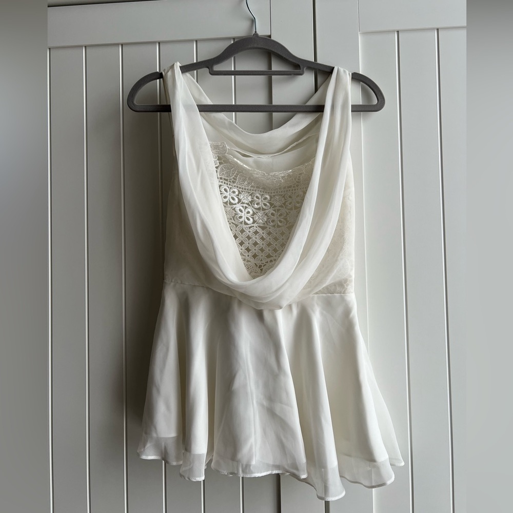 Draped white lace top